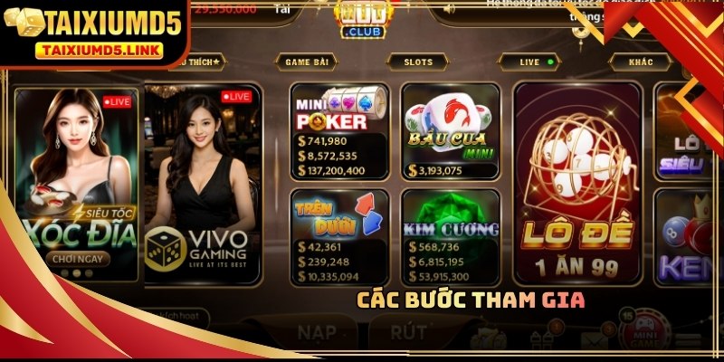 Quy trình thực hiện lệnh đặt cược ngay trên giao diện Tài Xỉu MD5 HITCLUB